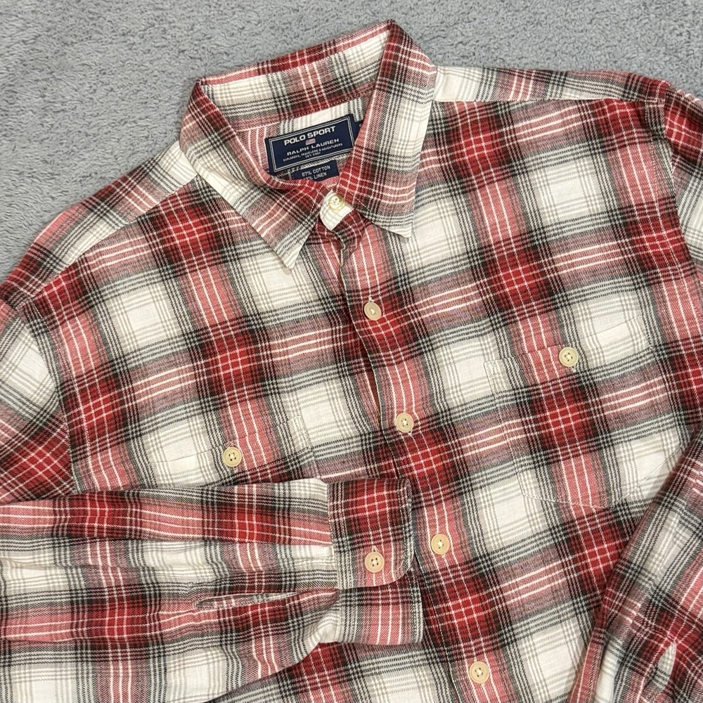 VTG Polo Sport Ralph Lauren Shirt Mens XL Plaid Linen Cotton Workwear Pockets
